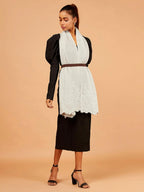 Chic Stole Wool Blend with Dobby Pattern in Grey