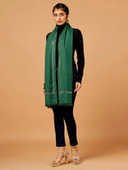 Elegant Stole Wool Blend with Dobby Pattern in Green