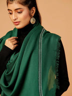 Elegant Stole Wool Blend with Dobby Pattern in Green