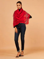 Chic Stole Wool Blend with Dobby Pattern in Red