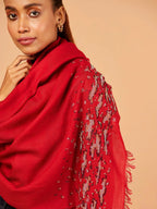 Chic Stole Wool Blend with Dobby Pattern in Red