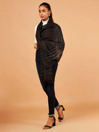 Elegant Stole Wool Blend with Dobby Pattern in Black