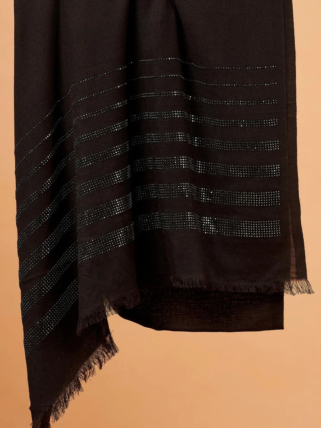 Elegant Stole Wool Blend with Dobby Pattern in Black