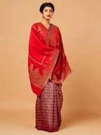 Chic Stole Wool Blend with Jacquard Pattern in Red