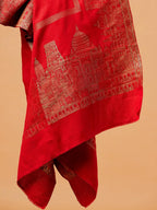 Chic Stole Wool Blend with Jacquard Pattern in Red