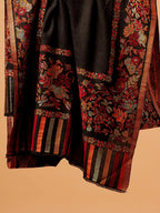 Elegant Stole Wool Blend with Jacquard Pattern in Black