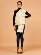 Elegant Stole Wool Blend with Jacquard Pattern in White