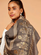 Elegant Stole Wool Blend with Jacquard Pattern in Medium Brown & Beige
