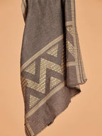 Elegant Stole Wool Blend with Jacquard Pattern in Beige
