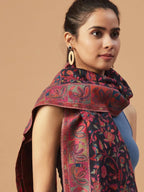 Elegant Stole Wool Blend with Jacquard Pattern in Multi