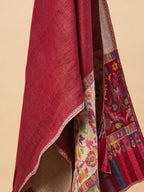Elegant Stole Wool Blend with Jacquard Pattern in Cream & Red