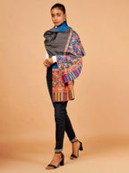 Elegant Stole Wool Blend with Jacquard Pattern in Blue