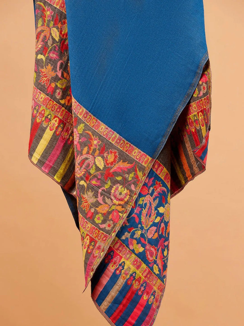 Elegant Stole Wool Blend with Jacquard Pattern in Blue