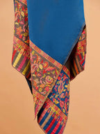 Elegant Stole Wool Blend with Jacquard Pattern in Blue