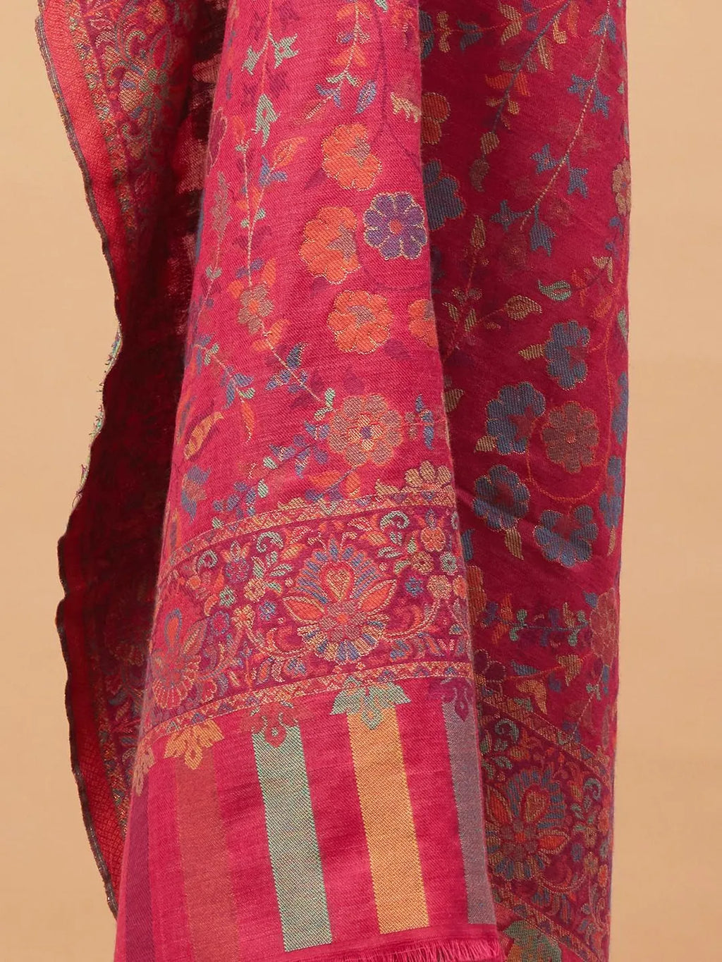 Chic Stole Wool Blend with Jaal With Zari Pattern in Pink