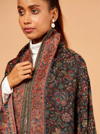 Chic Stole Wool Blend with Jaal With Zari Pattern in Black