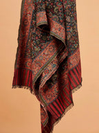 Chic Stole Wool Blend with Jaal With Zari Pattern in Black