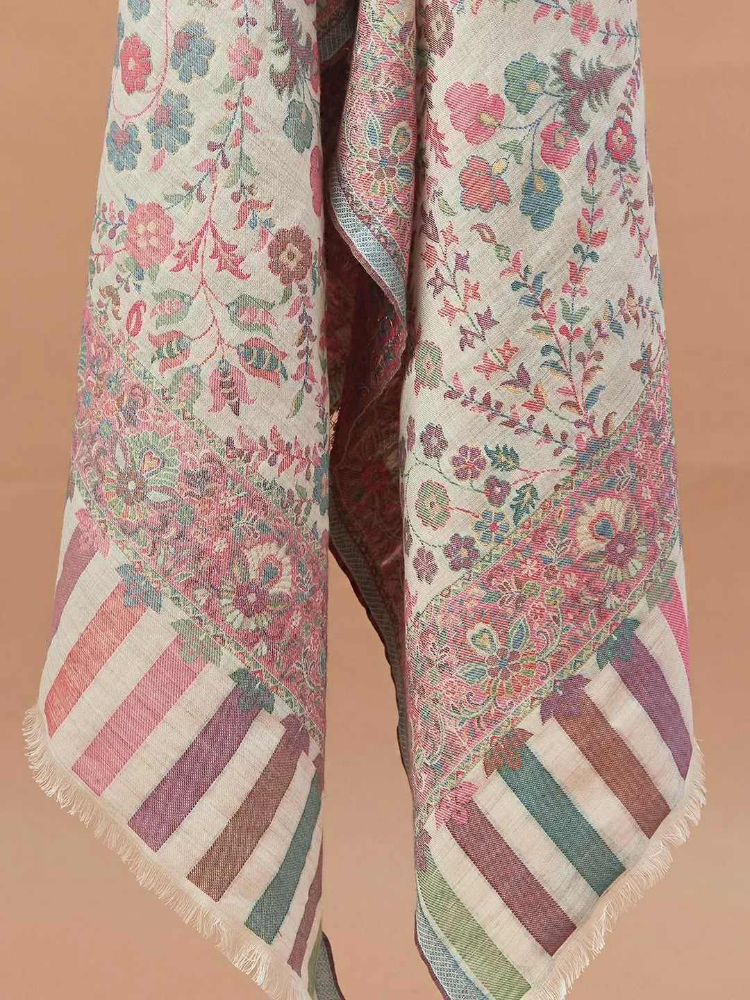 Chic Stole Wool Blend with Jaal With Zari Pattern in Multi