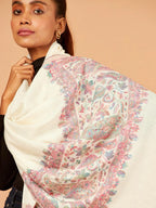 Elegant Stole Wool Blend with Palla Pattern in White