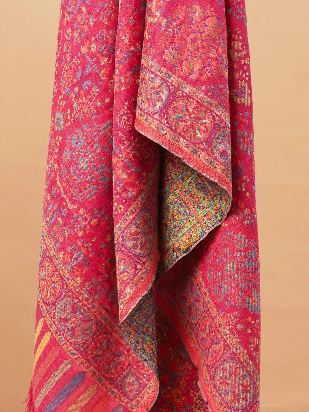 Chic Stole Wool Blend with Jaal Pattern in Lotus Pink