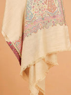 Elegant Stole Wool Blend with Palla With Zari Pattern in Off White