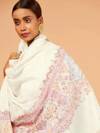 Classic Shawl Wool Blend with Palla With Zari Pattern in White
