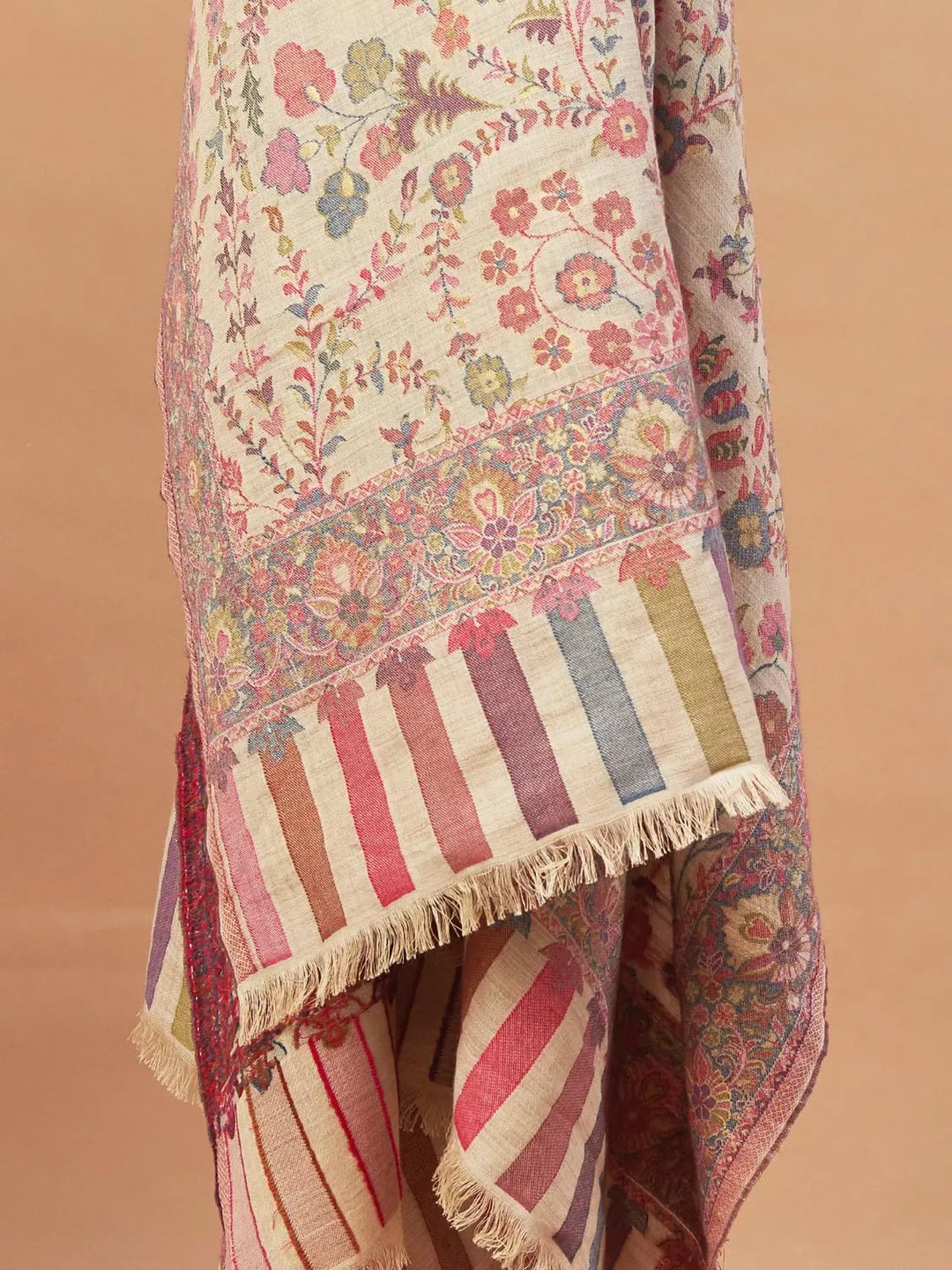 Classic Shawl Wool Blend with Jaal With Zari Pattern in Beige