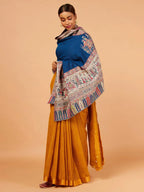 Classic Shawl Wool Blend with Jacquard Pattern in Blue