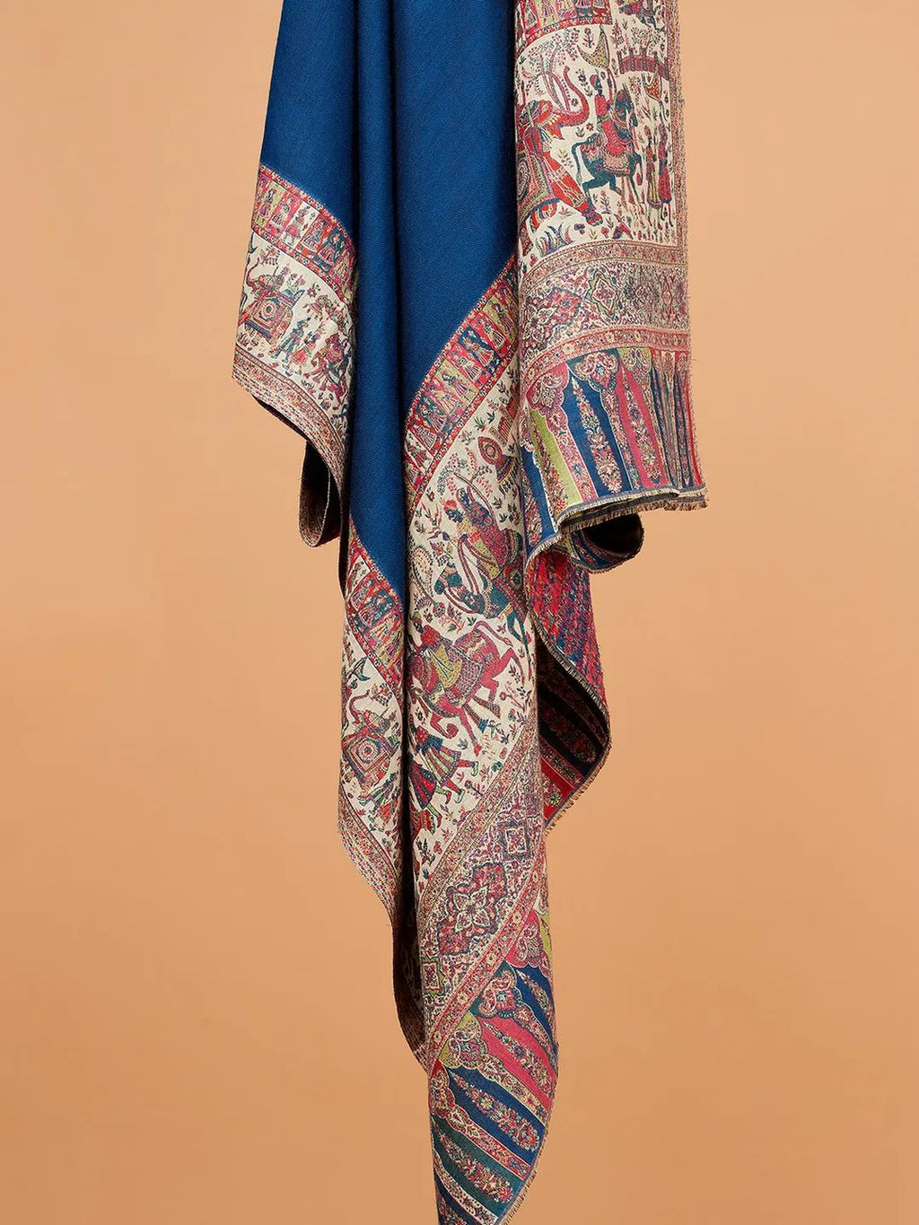 Classic Shawl Wool Blend with Jacquard Pattern in Blue