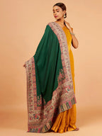 Elegant Shawl Wool Blend with Jacquard Pattern in Green