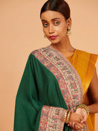 Elegant Shawl Wool Blend with Jacquard Pattern in Green