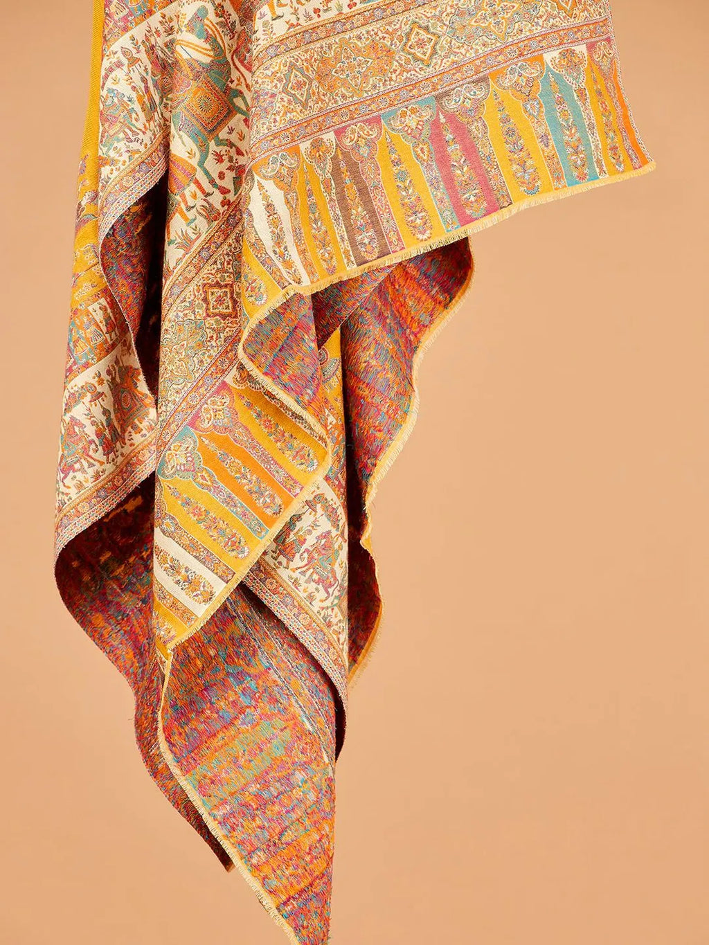 Classic Shawl Wool Blend with Jacquard Pattern in Yellow