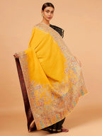 Elegant Shawl Wool Blend with Jacquard Pattern in Yellow