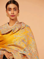 Elegant Shawl Wool Blend with Jacquard Pattern in Yellow