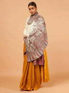 Classic Shawl Wool Blend with Jacquard Pattern in White