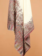 Classic Shawl Wool Blend with Jacquard Pattern in White