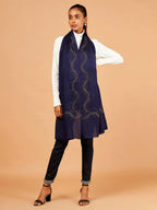Chic Stole Wool Blend with Aari Embroidery Pattern in Blue