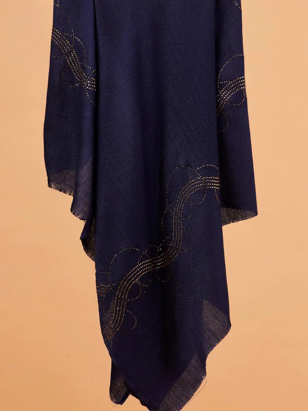Chic Stole Wool Blend with Aari Embroidery Pattern in Blue
