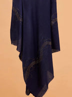 Chic Stole Wool Blend with Aari Embroidery Pattern in Blue