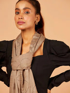 Chic Stole Wool Blend with Aari Embroidery Pattern in Beige