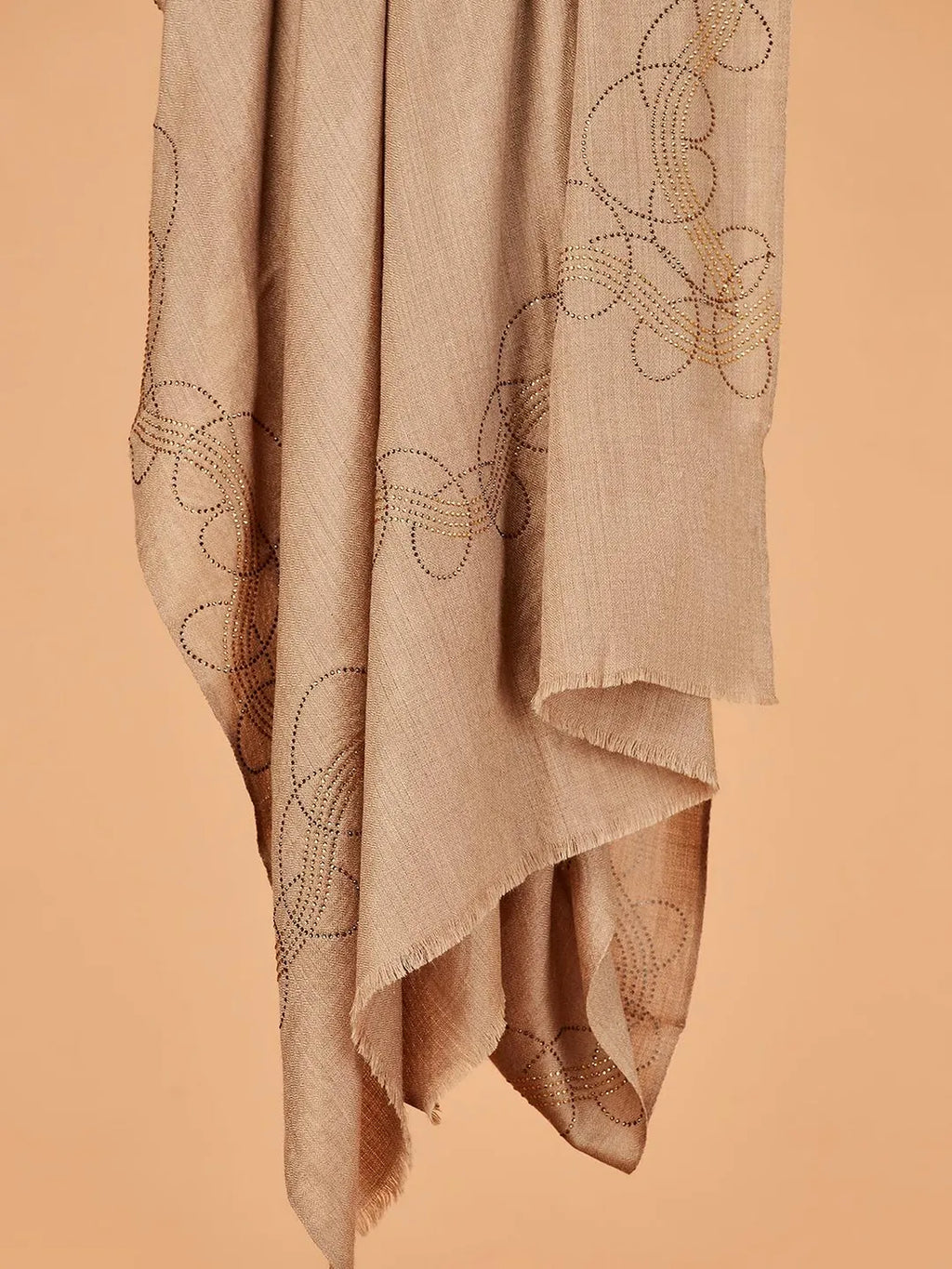 Chic Stole Wool Blend with Aari Embroidery Pattern in Beige