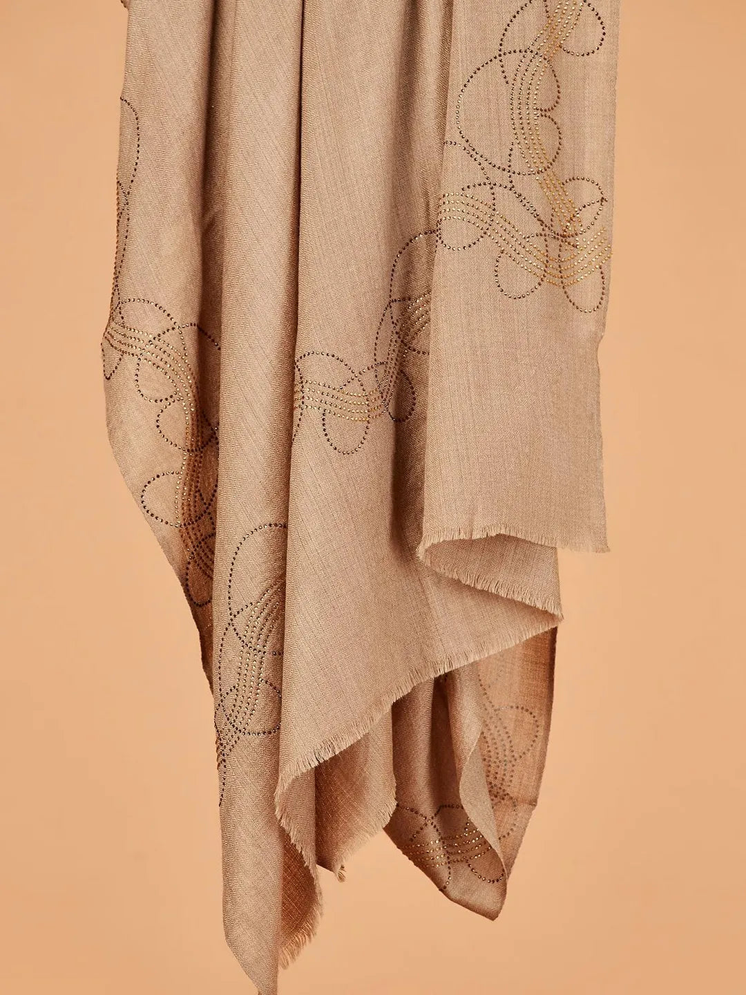 Chic Stole Wool Blend with Aari Embroidery Pattern in Beige