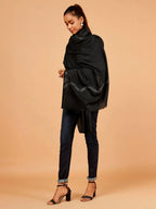 Elegant Stole Wool Blend with Aari Embroidery Pattern in Black