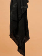 Elegant Stole Wool Blend with Aari Embroidery Pattern in Black
