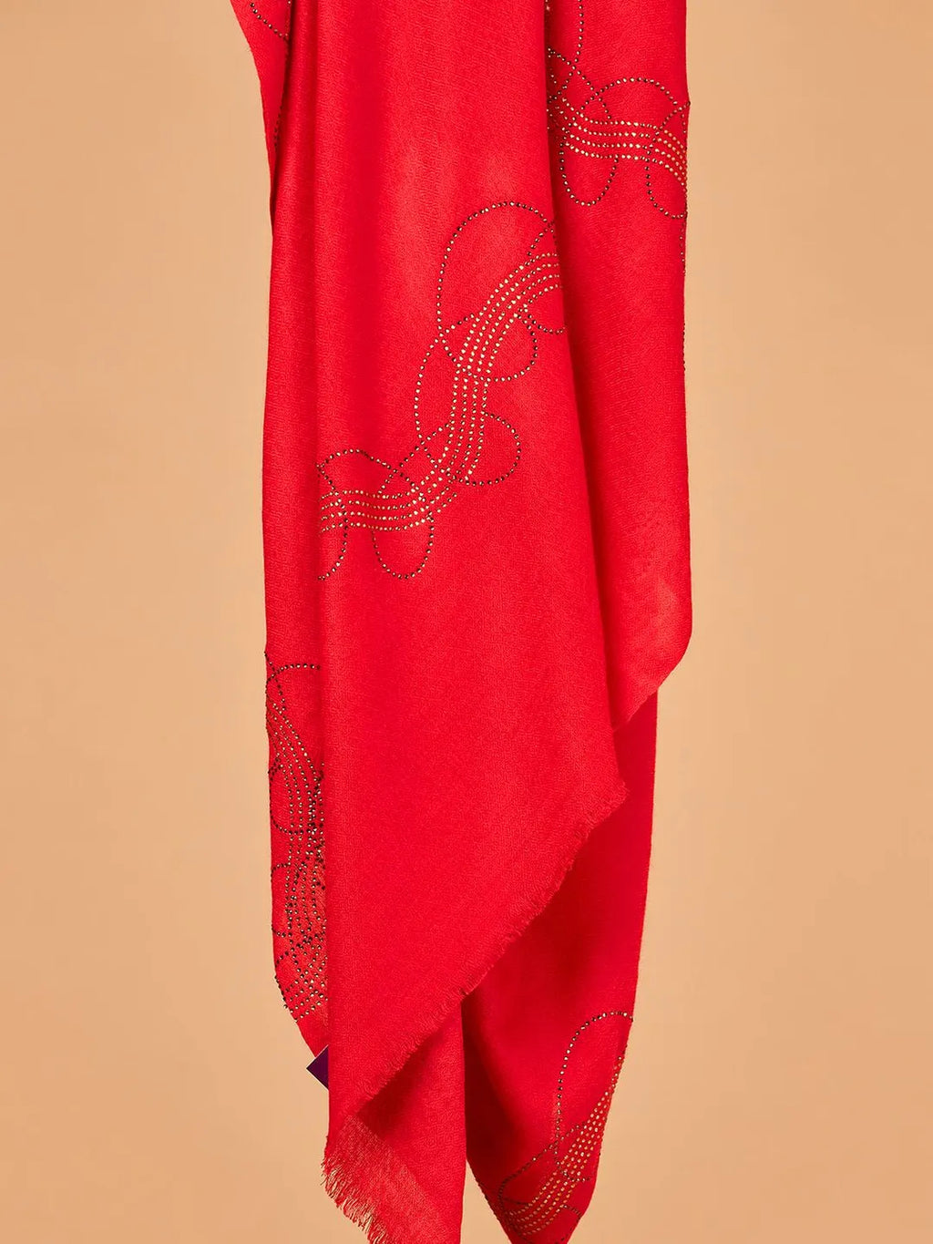 Elegant Stole Wool Blend with Aari Embroidery Pattern in Red