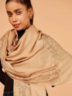 Chic Stole Wool Blend with Aari Embroidery Pattern in Beige