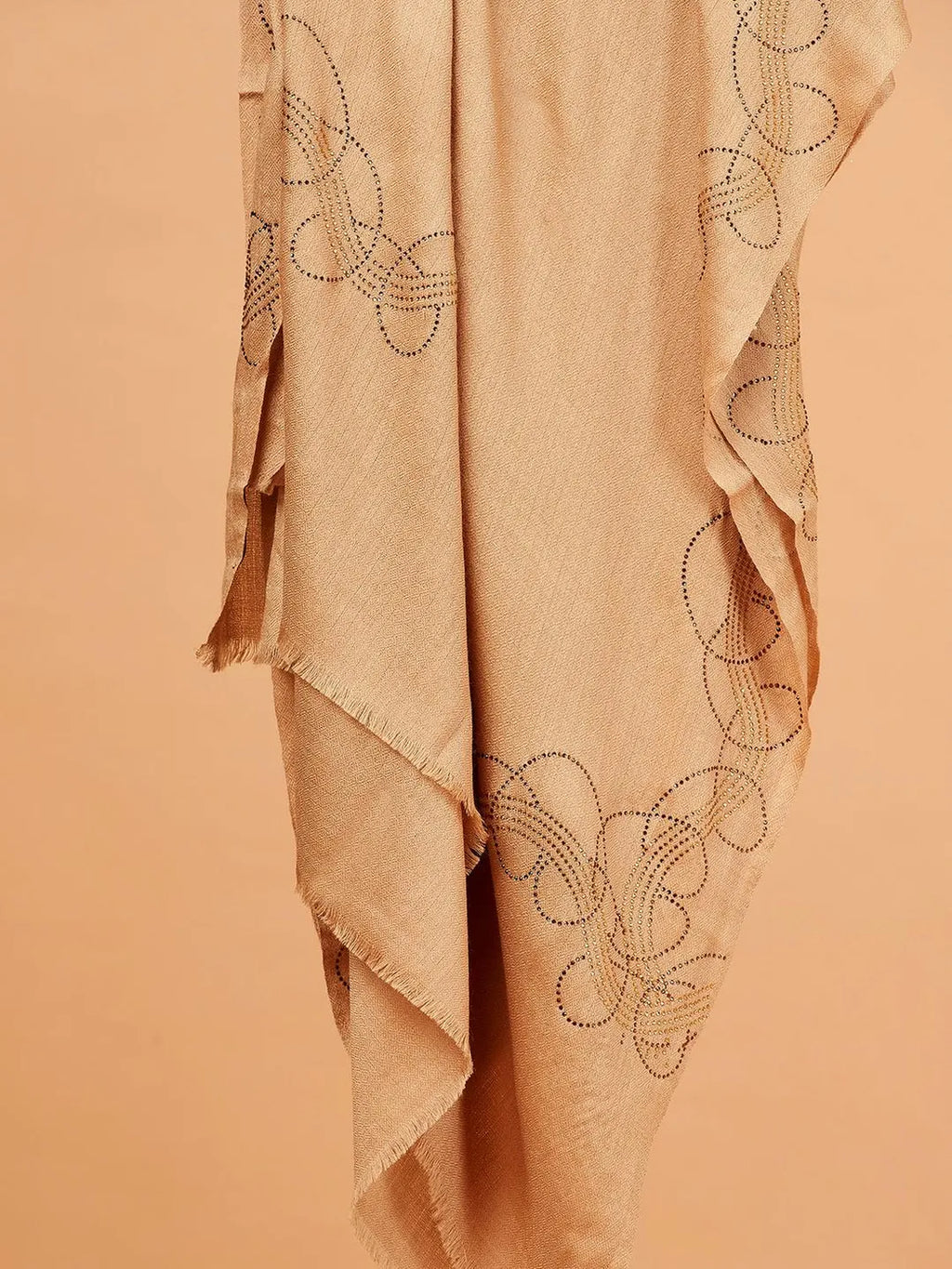 Chic Stole Wool Blend with Aari Embroidery Pattern in Beige