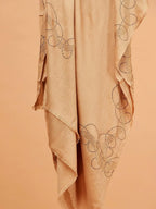 Chic Stole Wool Blend with Aari Embroidery Pattern in Beige