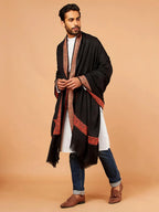 Elegant Shawl Wool Blend with Border Pattern in Black