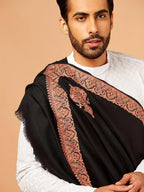 Elegant Shawl Wool Blend with Border Pattern in Black